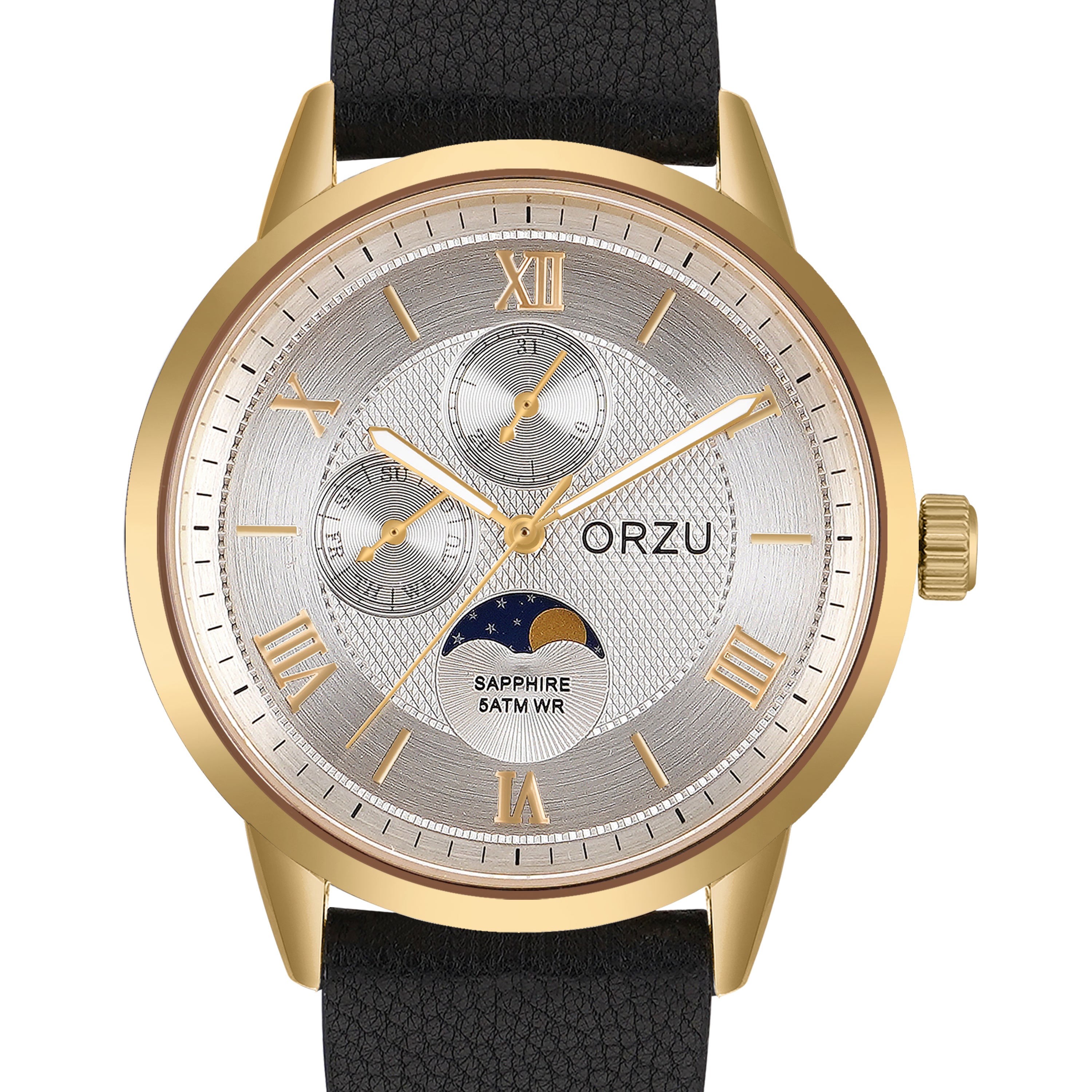 ORZU Multifunction Moon Phase Silver Dial Men's Watch