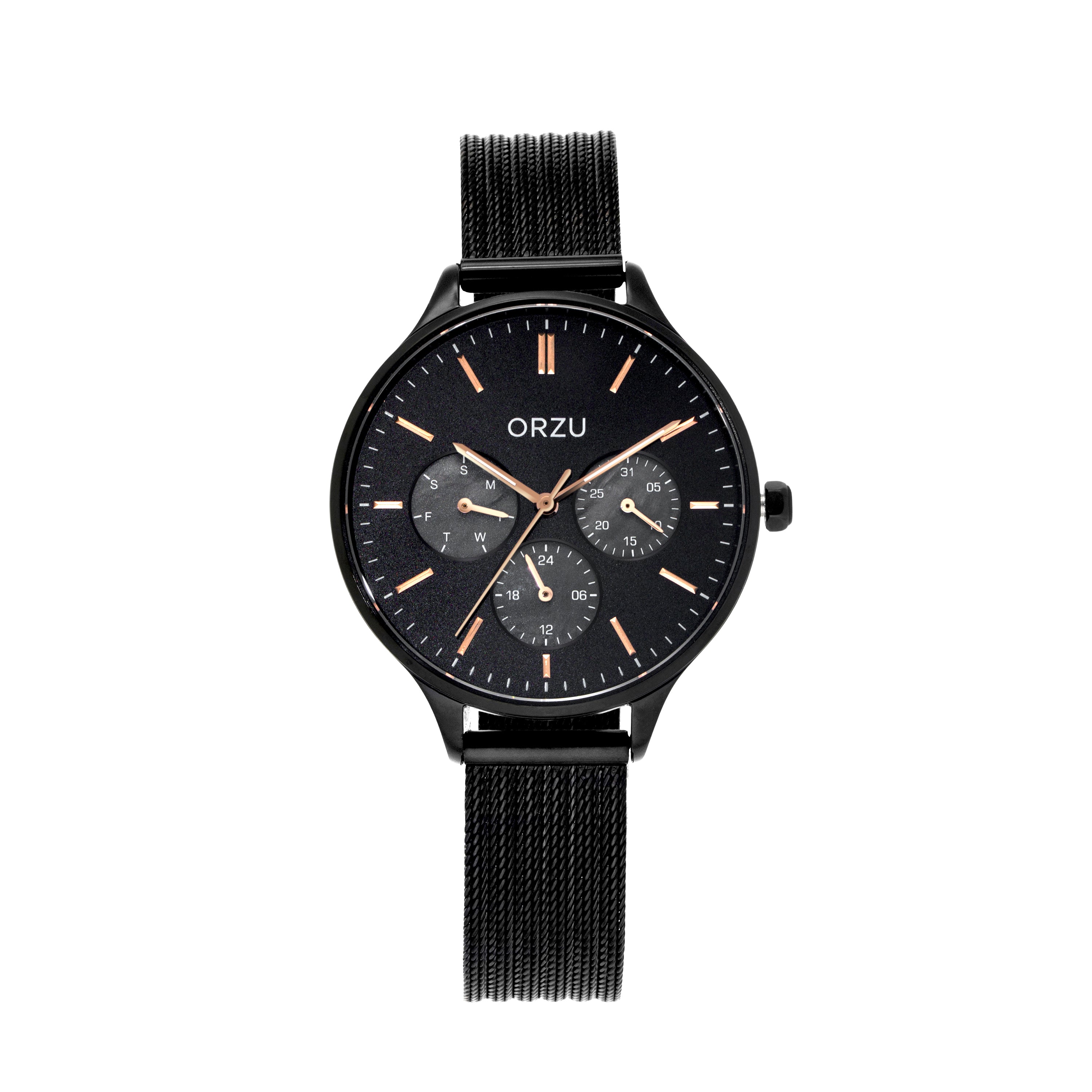 ORZU Multifunction Black Dial Women's Watch