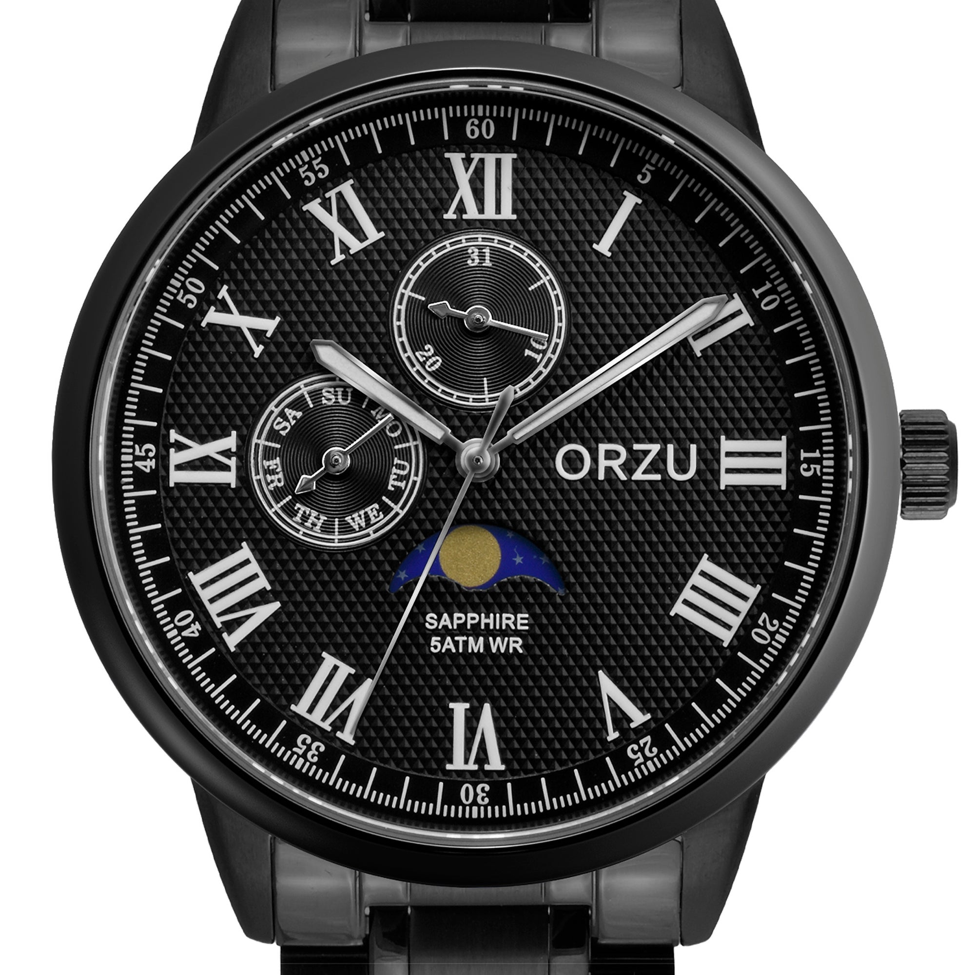 ORZU Multifunction Moon Phase Black Dial Men's Watch