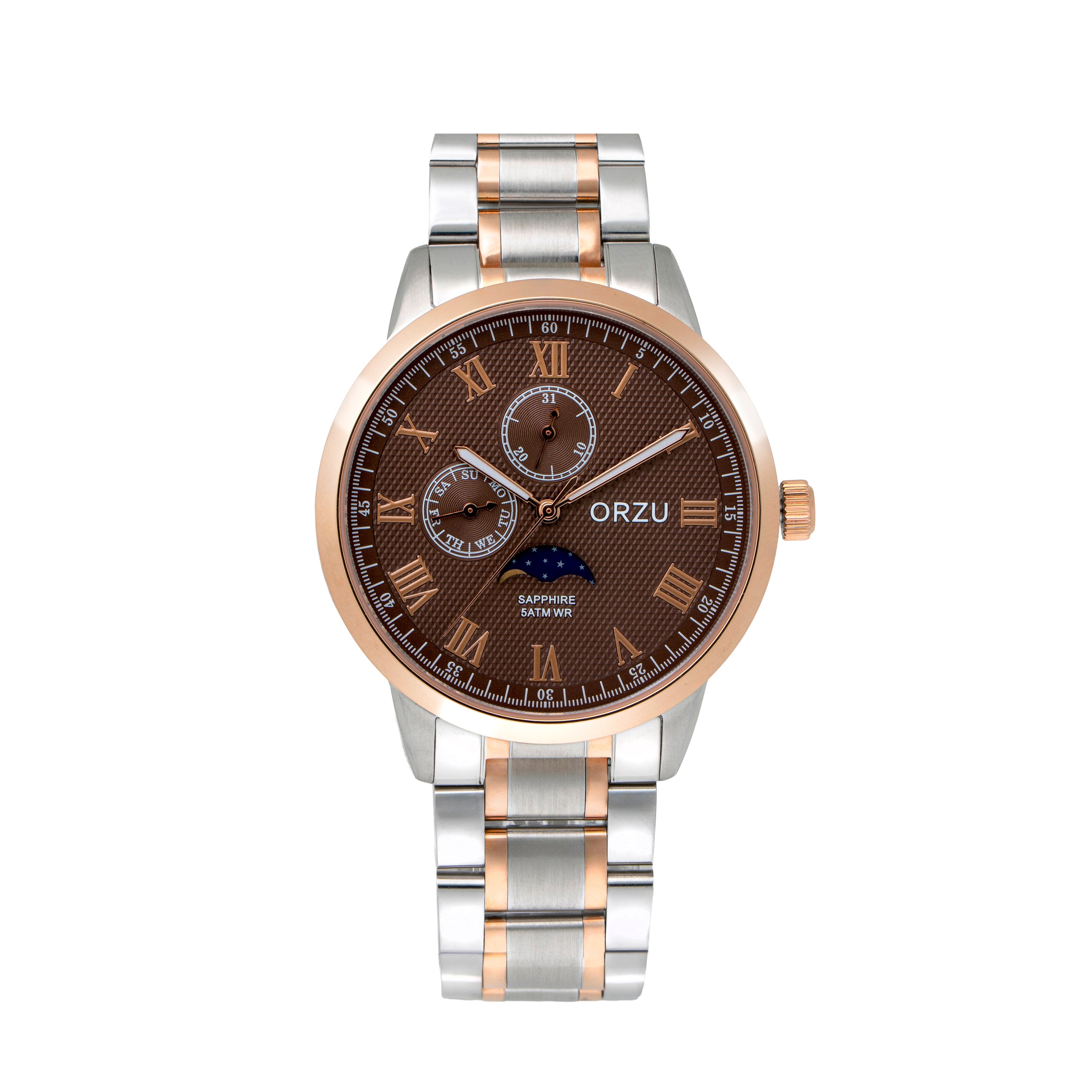 ORZU Multifunction Moon Phase Brown Dial Men's Watch