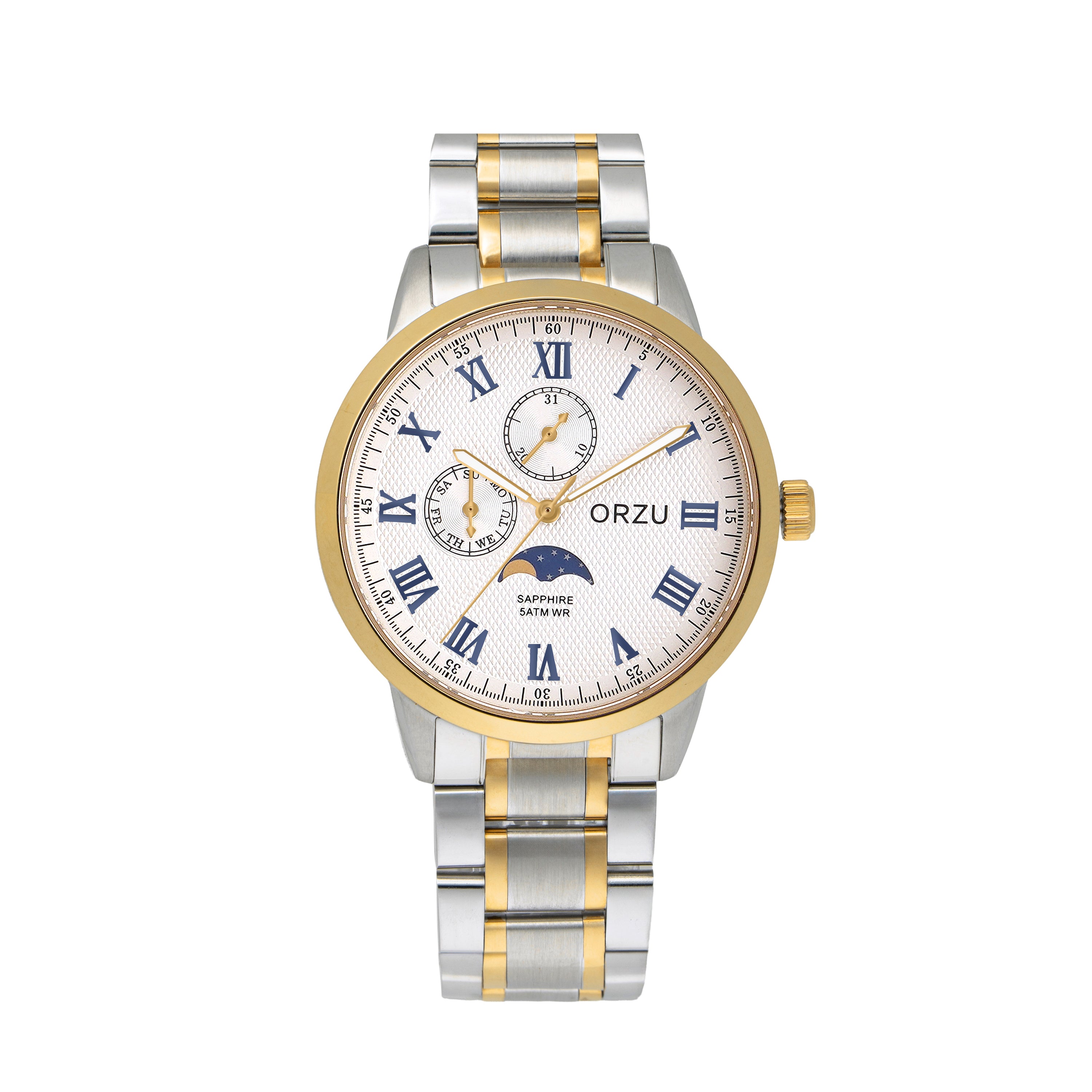 ORZU Multifunction Moon Phase White Dial Men's Watch