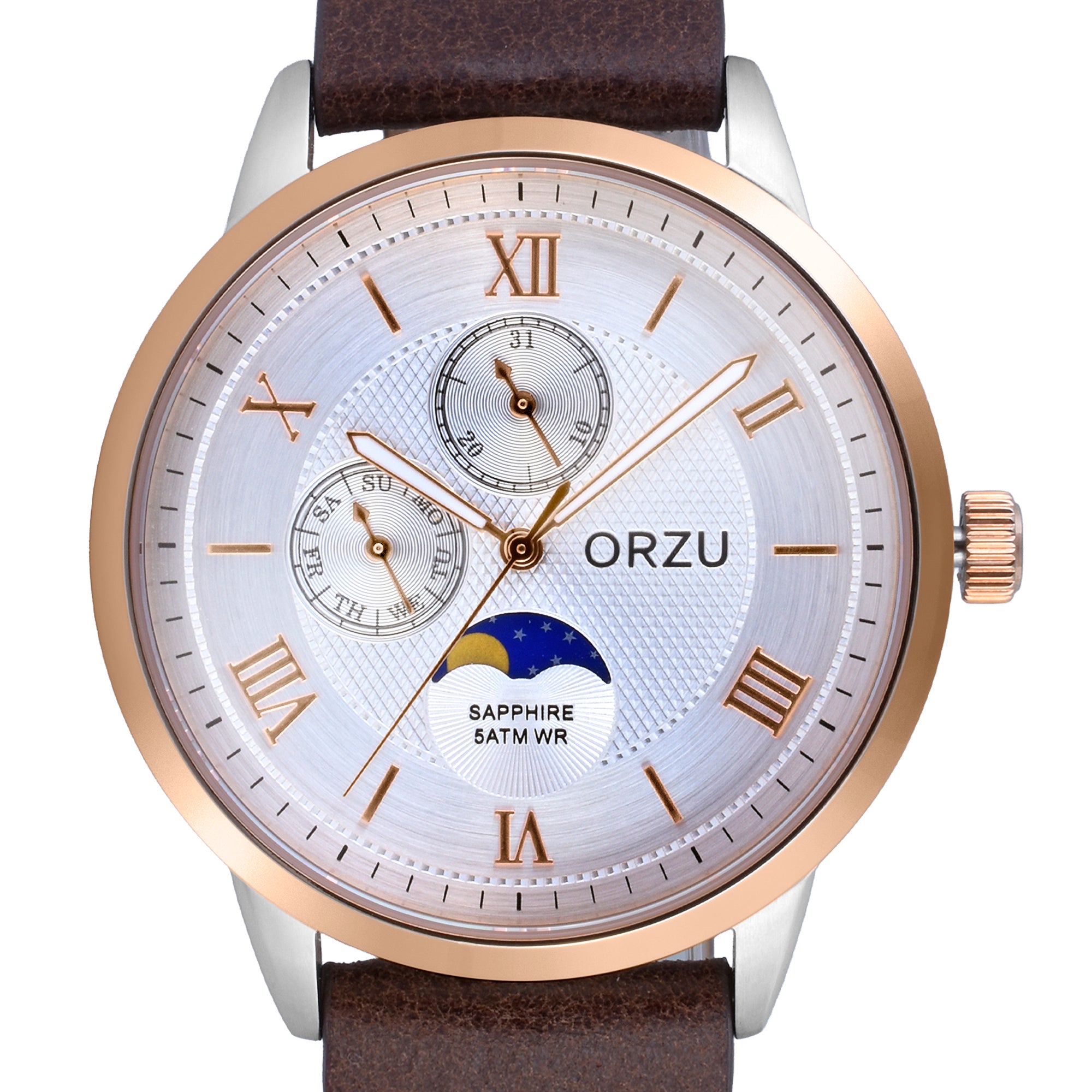 ORZU Multifunction Moon Phase White Dial Men's Watch