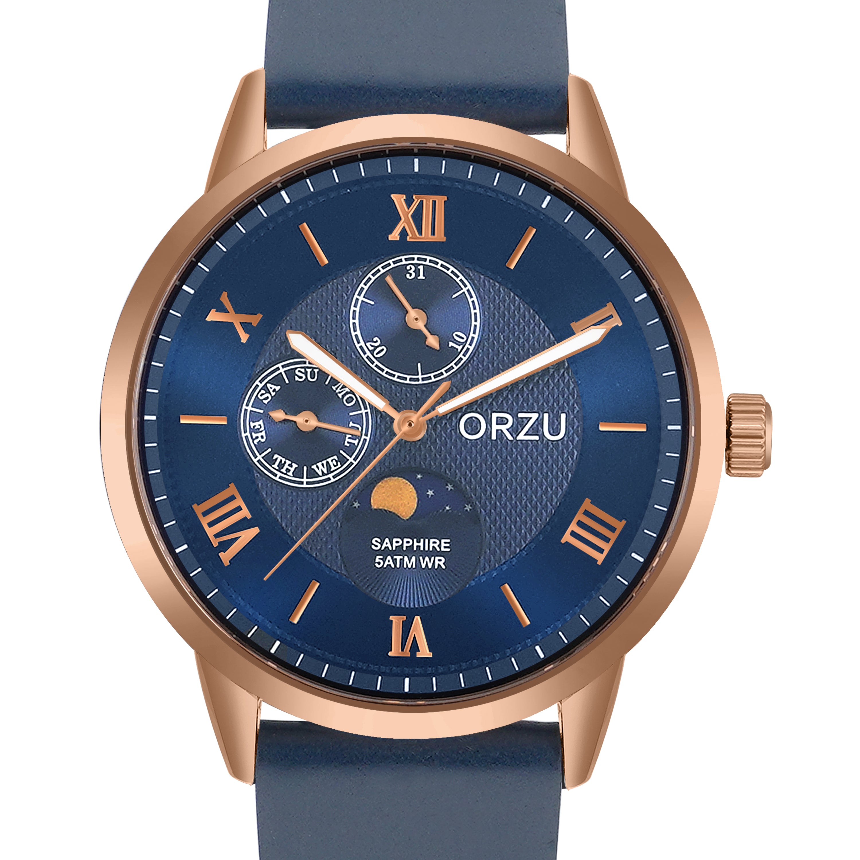 ORZU Multifunction Moon Phase Blue Dial Men's Watch