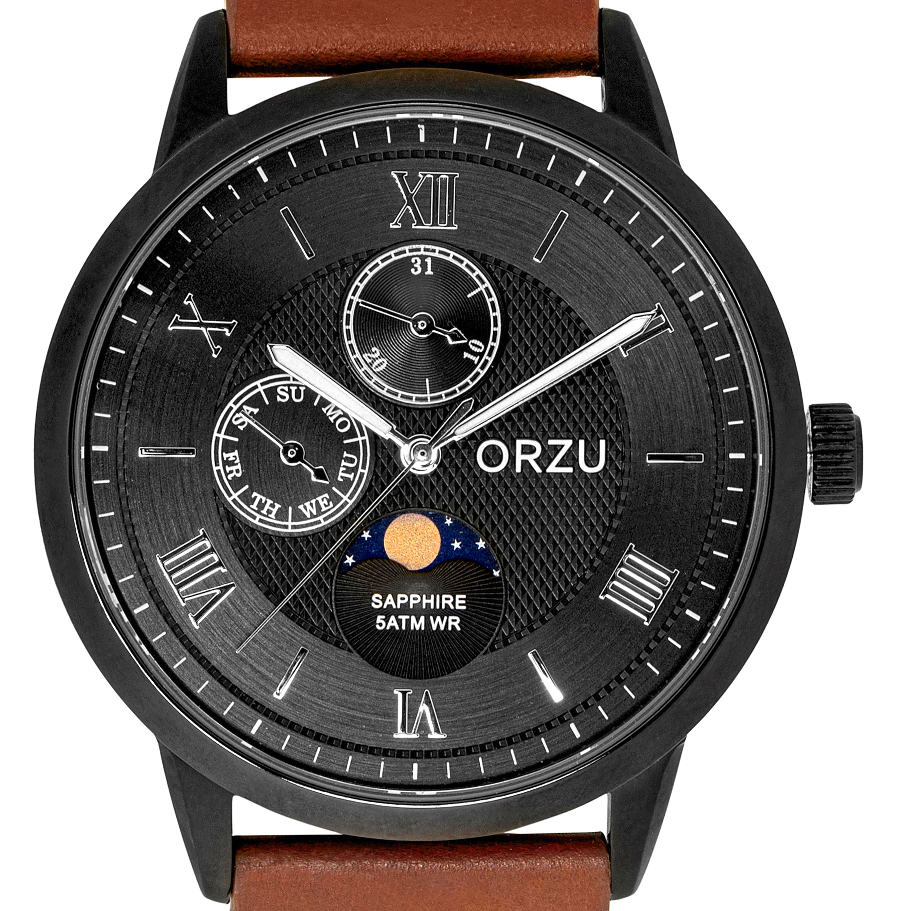 ORZU Multifunction Moon Phase Black Dial Men's Watch