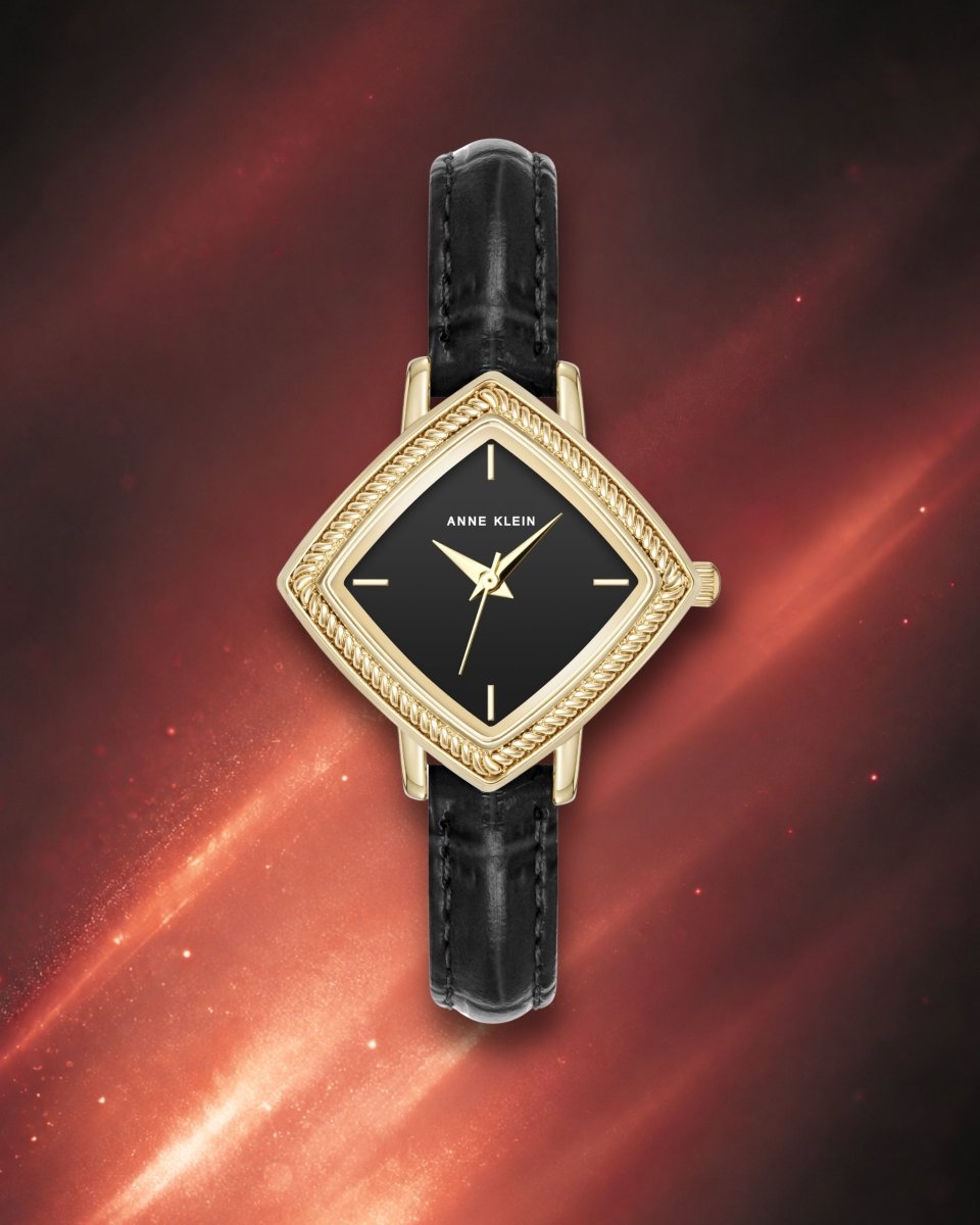 Orzu Watches - Anne Klein Black Dial Black Leather Women's Watch