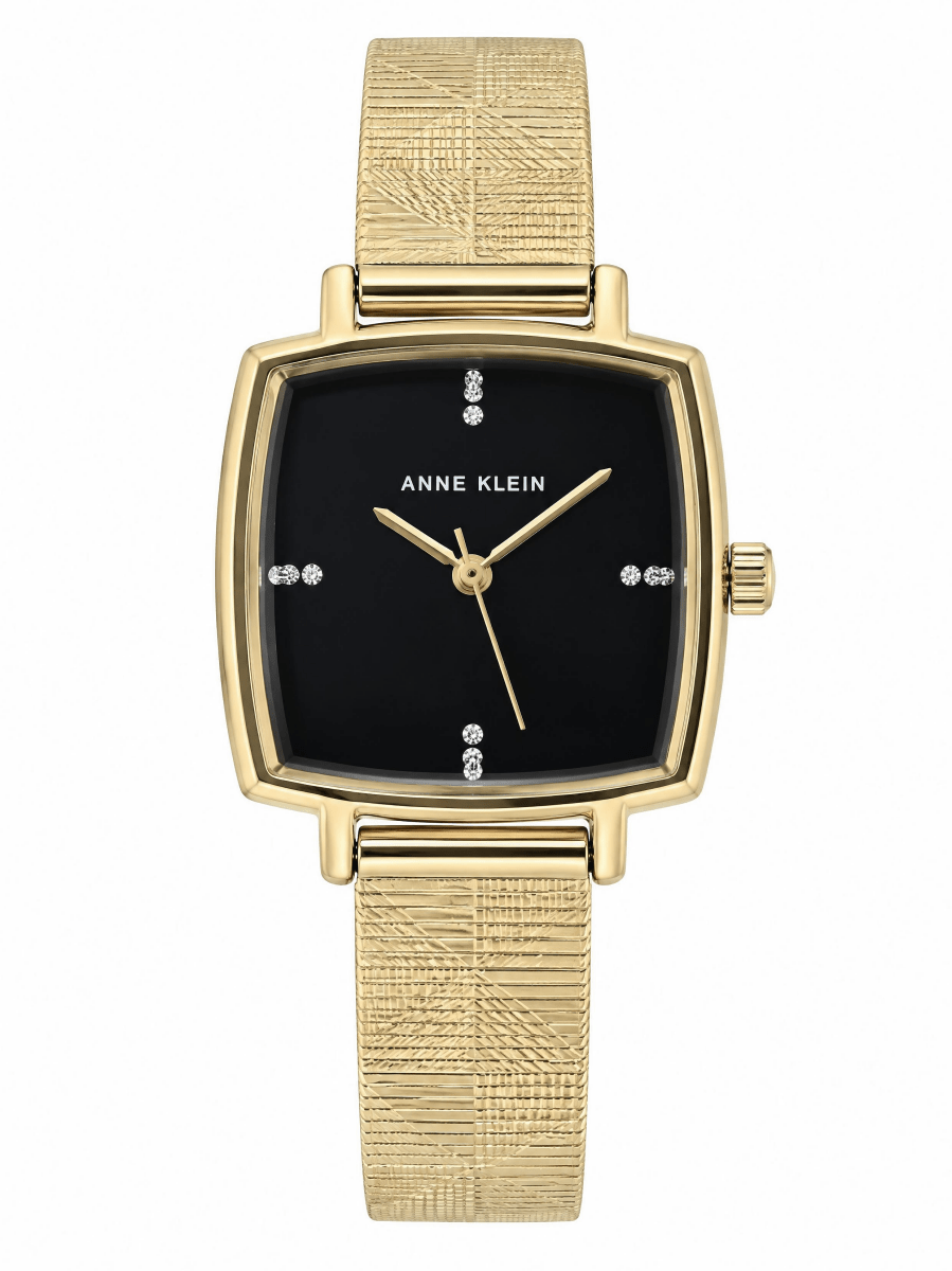 Orzu Watches - Anne Klein Black Dial Gold Stainless Steel Mesh Women's Watch