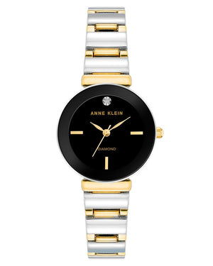 Orzu Watches - ANNE KLEIN Black Glossy Gold Two-Tone Metal Round Watch – AK-2435BKTT