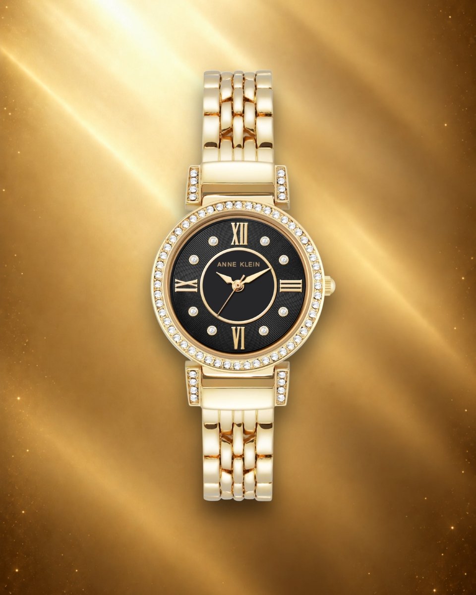 Orzu Watches - ANNE KLEIN Black Gold Tone Metal Round Watch