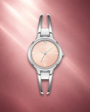 Orzu Watches - Anne Klein Light Pink Dial Silver Stainless Steel Mesh Women's Watch