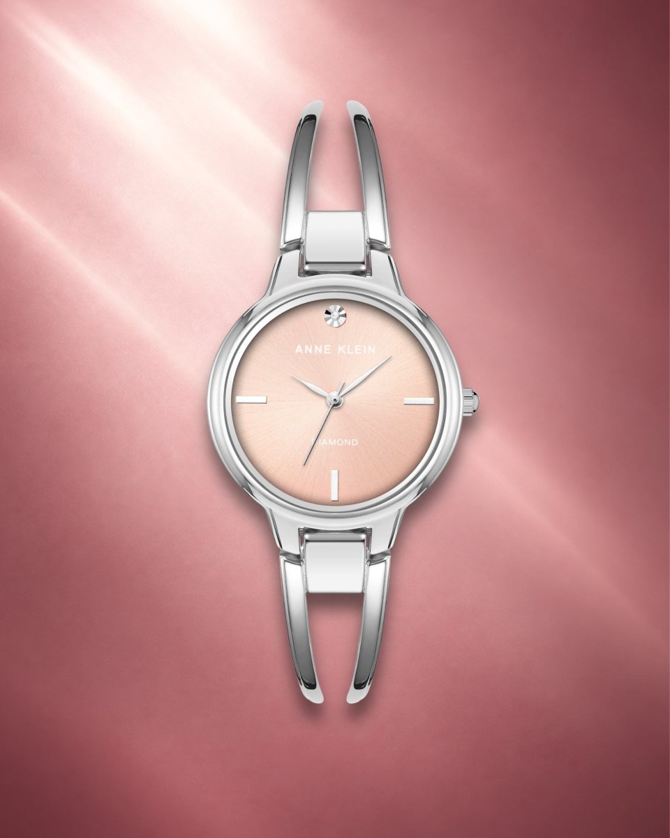Orzu Watches - Anne Klein Light Pink Dial Silver Stainless Steel Mesh Women's Watch