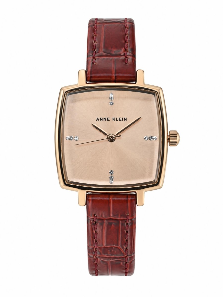 Orzu Watches - Anne Klein Rose Gold Dial Brown Leather Women's Watch