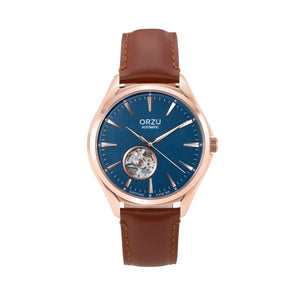 Orzu Watches - Automatic - Blue Rose Gold Interchangeable Leather