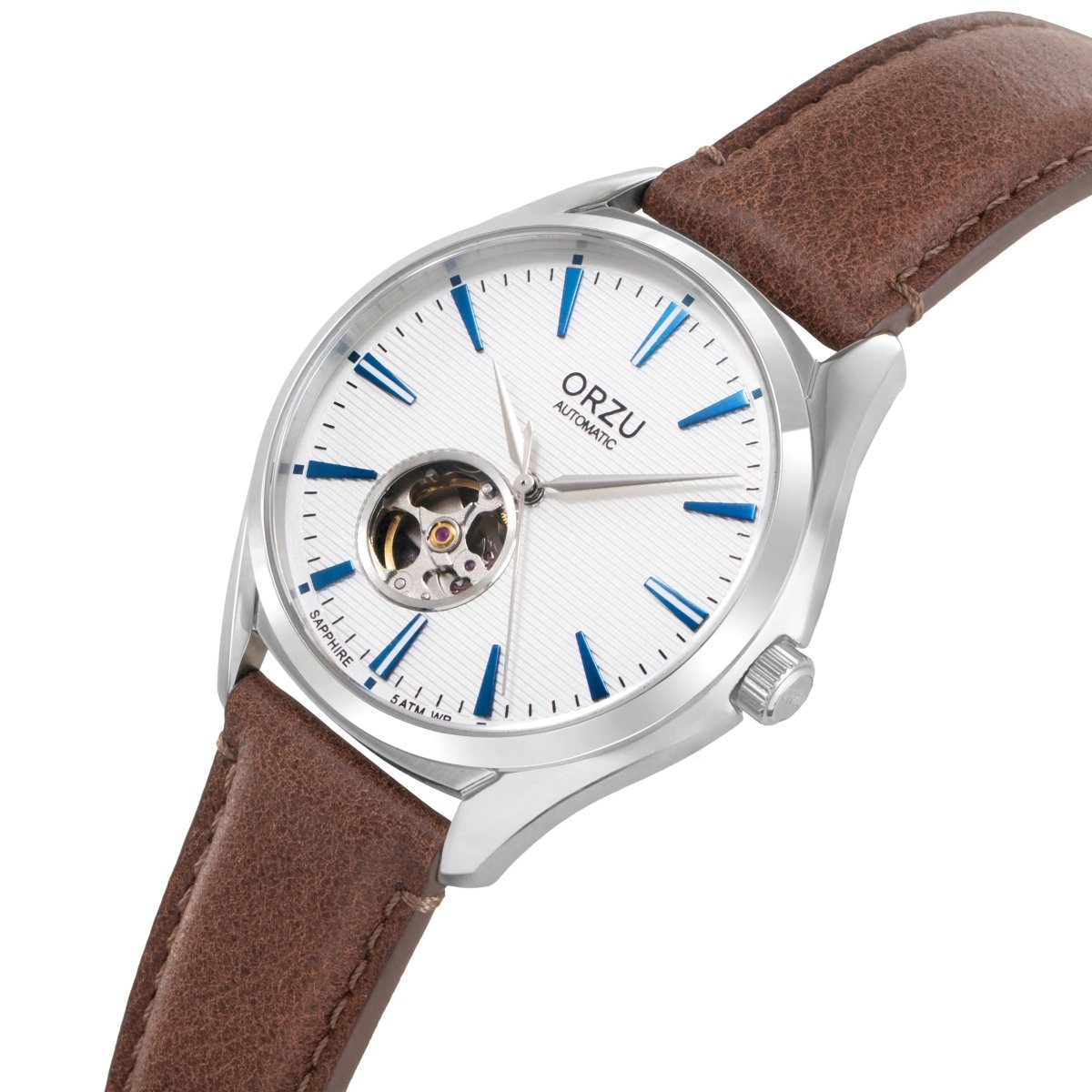 Orzu Watches - Automatic - White Steel Interchangeable Leather