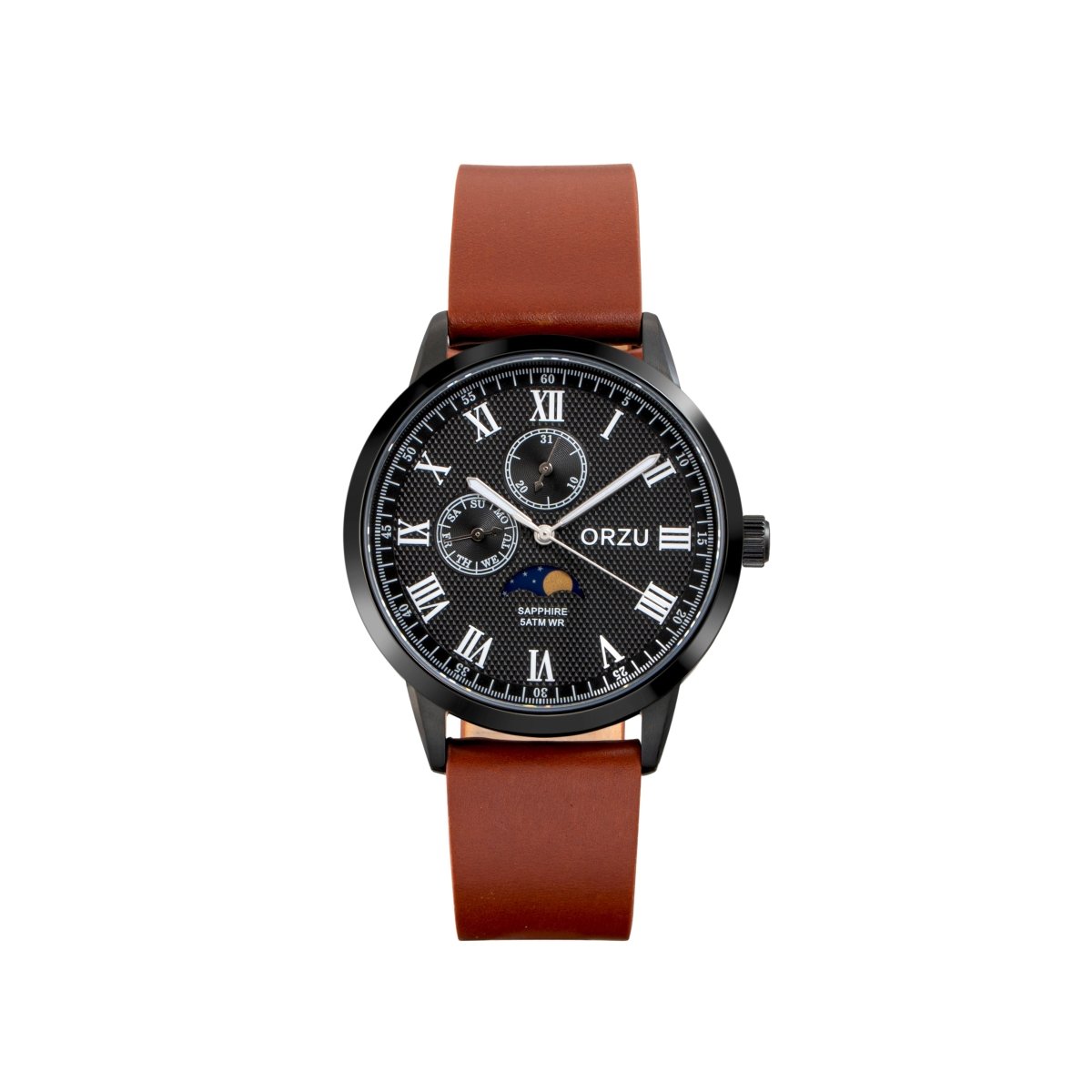 Orzu Watches - Black Multifunction - Interchangeable Leather Strap