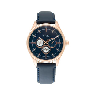 Orzu Watches - Blue Dial Leather Strap Men’s Watch