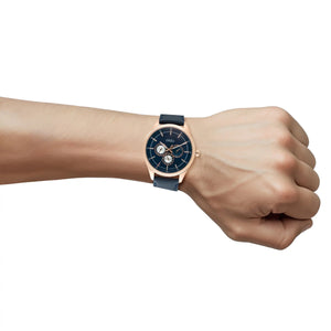 Orzu Watches - Blue Dial Leather Strap Men’s Watch