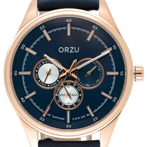 Orzu Watches - Blue Dial Leather Strap Men’s Watch