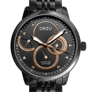 Orzu Watches - ORZU Multifunction Black Dial Men's Watch