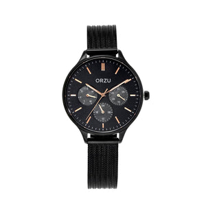 Orzu Watches - ORZU Multifunction Black Dial Women's Watch