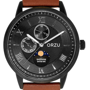 Orzu Watches - ORZU Multifunction Moon Phase Black Dial Men's Watch
