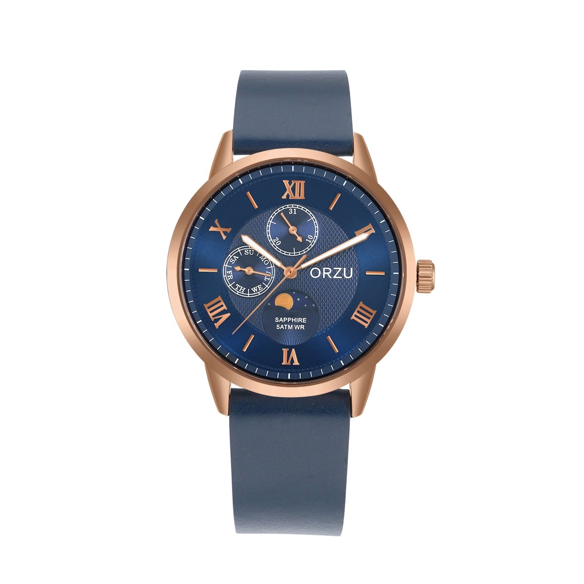 Orzu Watches - ORZU Multifunction Moon Phase Blue Dial Men's Watch