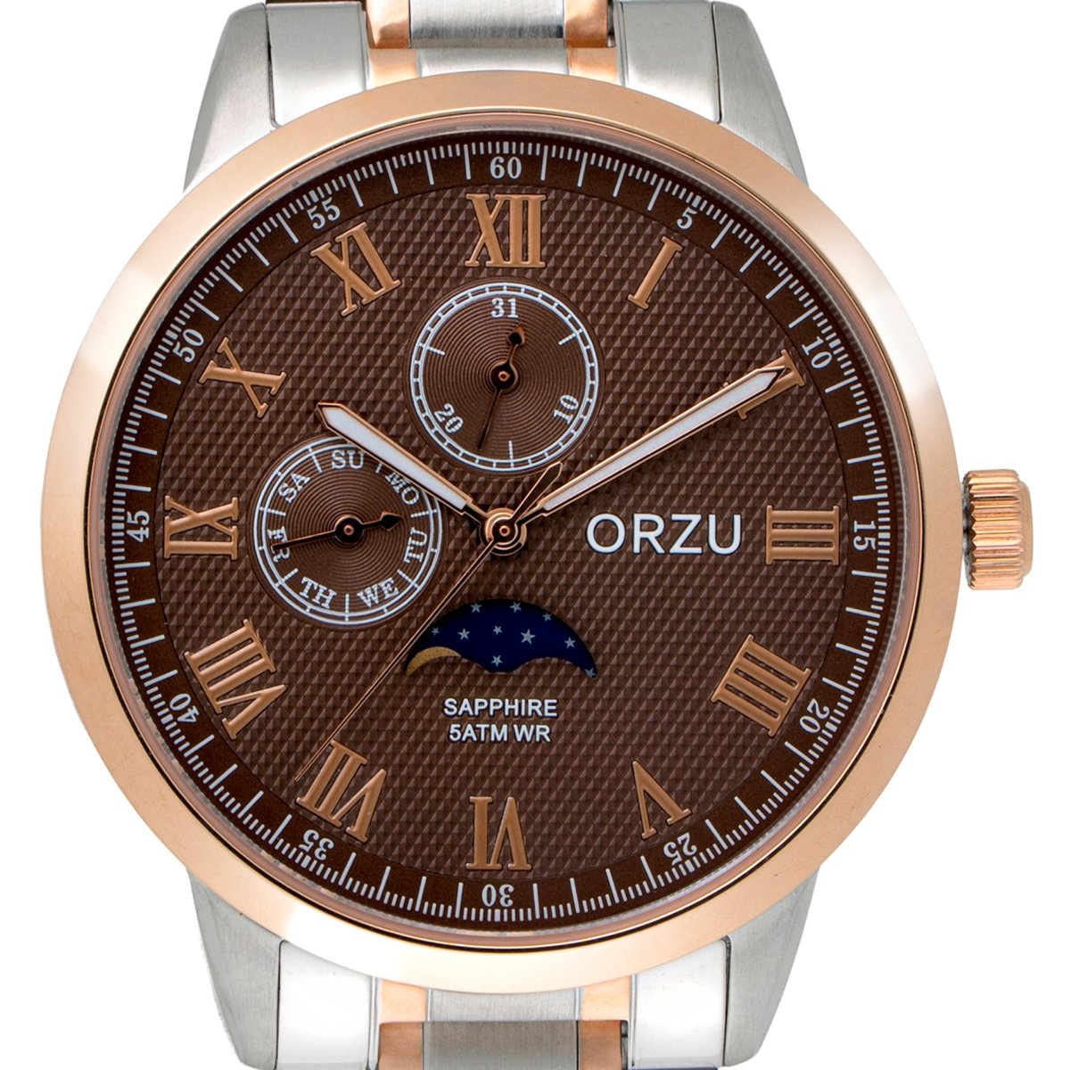 Orzu Watches - ORZU Multifunction Moon Phase Brown Dial Men's Watch