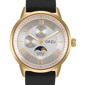 Orzu Watches - ORZU Multifunction Moon Phase Silver Dial Men's Watch