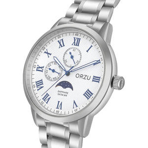 Orzu Watches - ORZU Multifunction Moon Phase White Dial Men's Watch