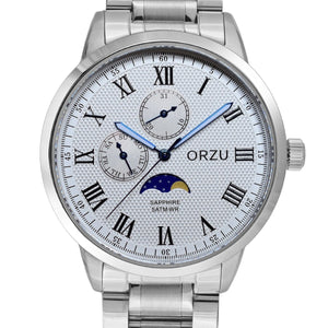 Orzu Watches - ORZU Multifunction Moon Phase White Dial Men's Watch