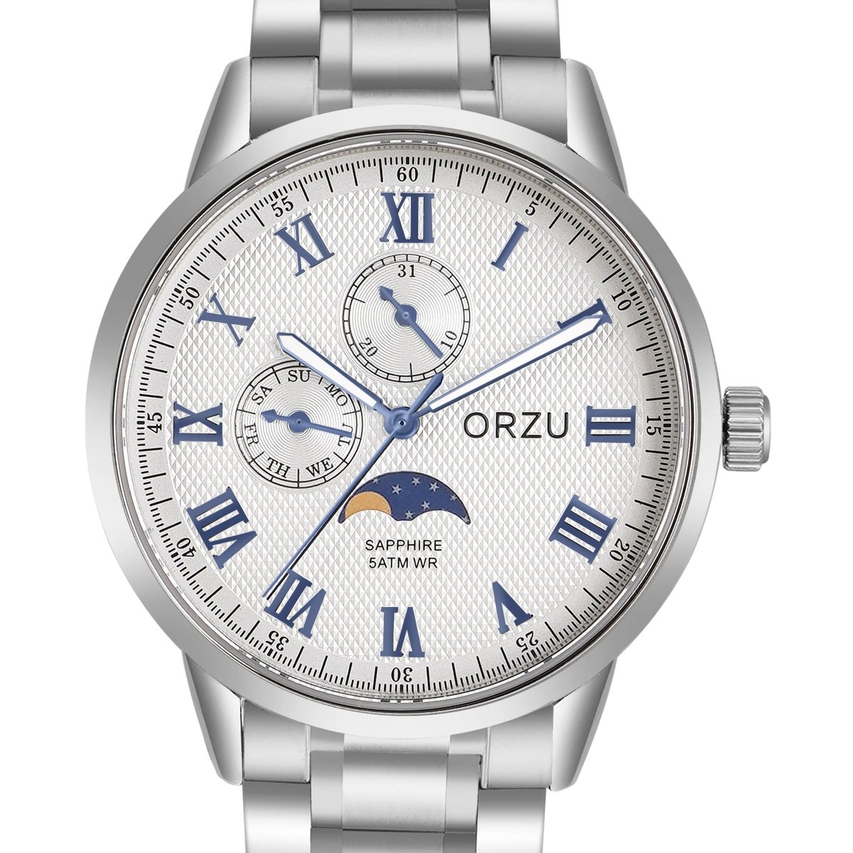 Orzu Watches - ORZU Multifunction Moon Phase White Dial Men's Watch