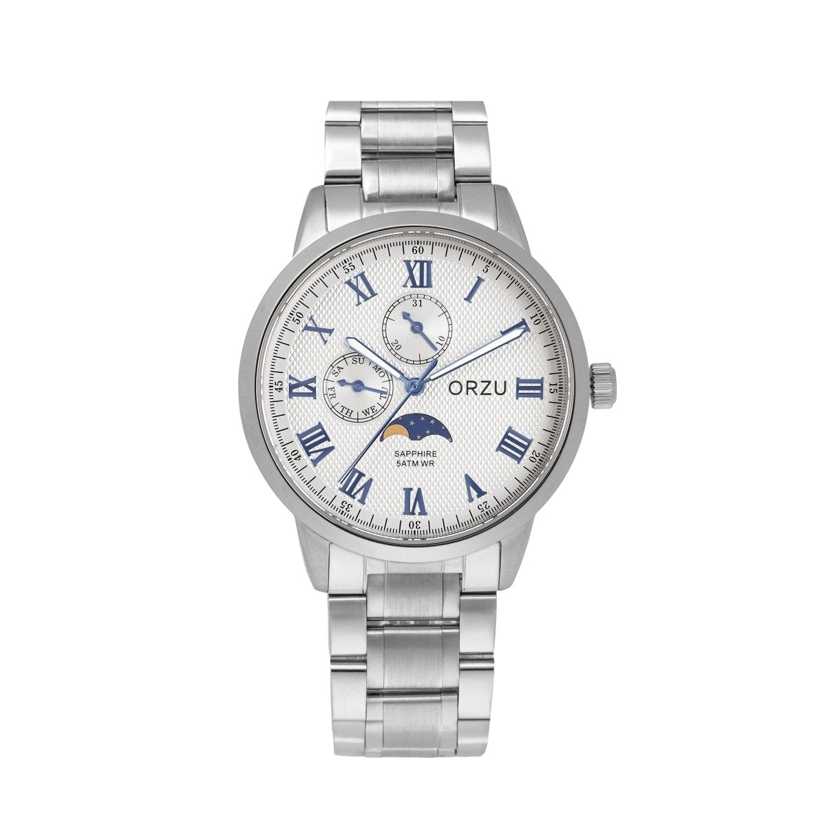 Orzu Watches - ORZU Multifunction Moon Phase White Dial Men's Watch