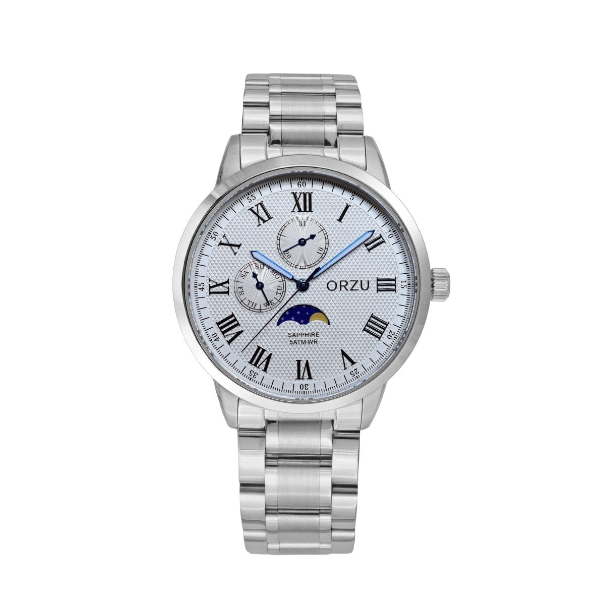 Orzu Watches - ORZU Multifunction Moon Phase White Dial Men's Watch