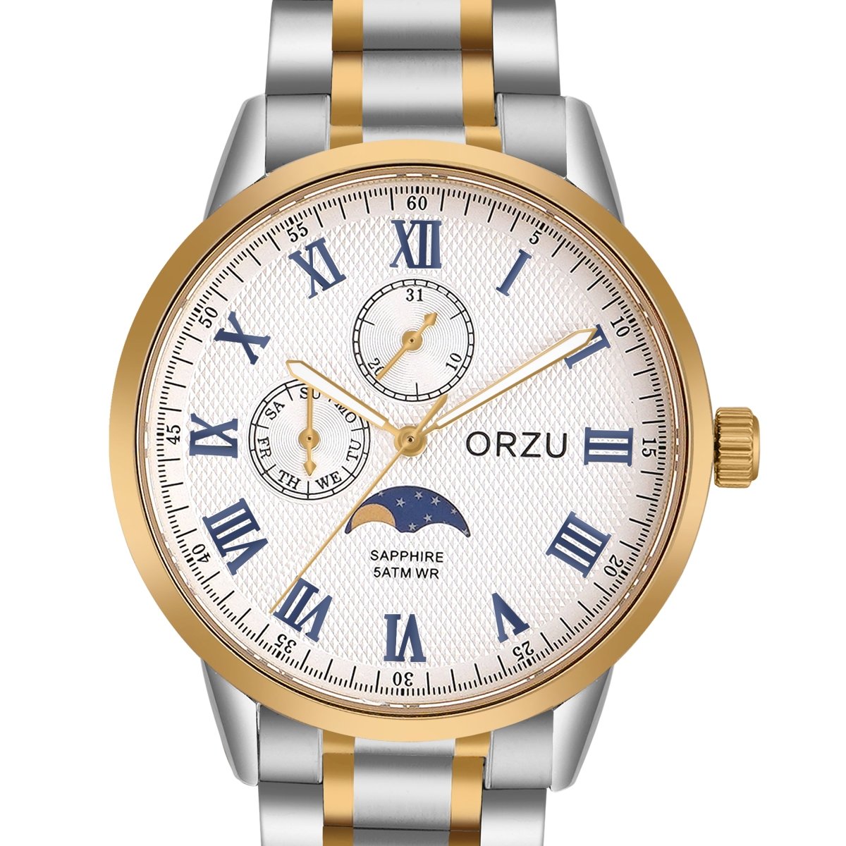 Orzu Watches - ORZU Multifunction Moon Phase White Dial Men's Watch