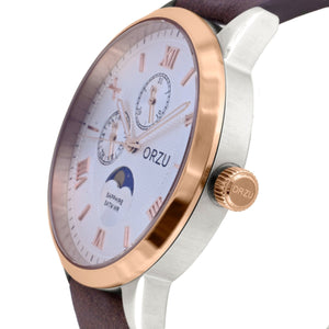 Orzu Watches - ORZU Multifunction Moon Phase White Dial Men's Watch