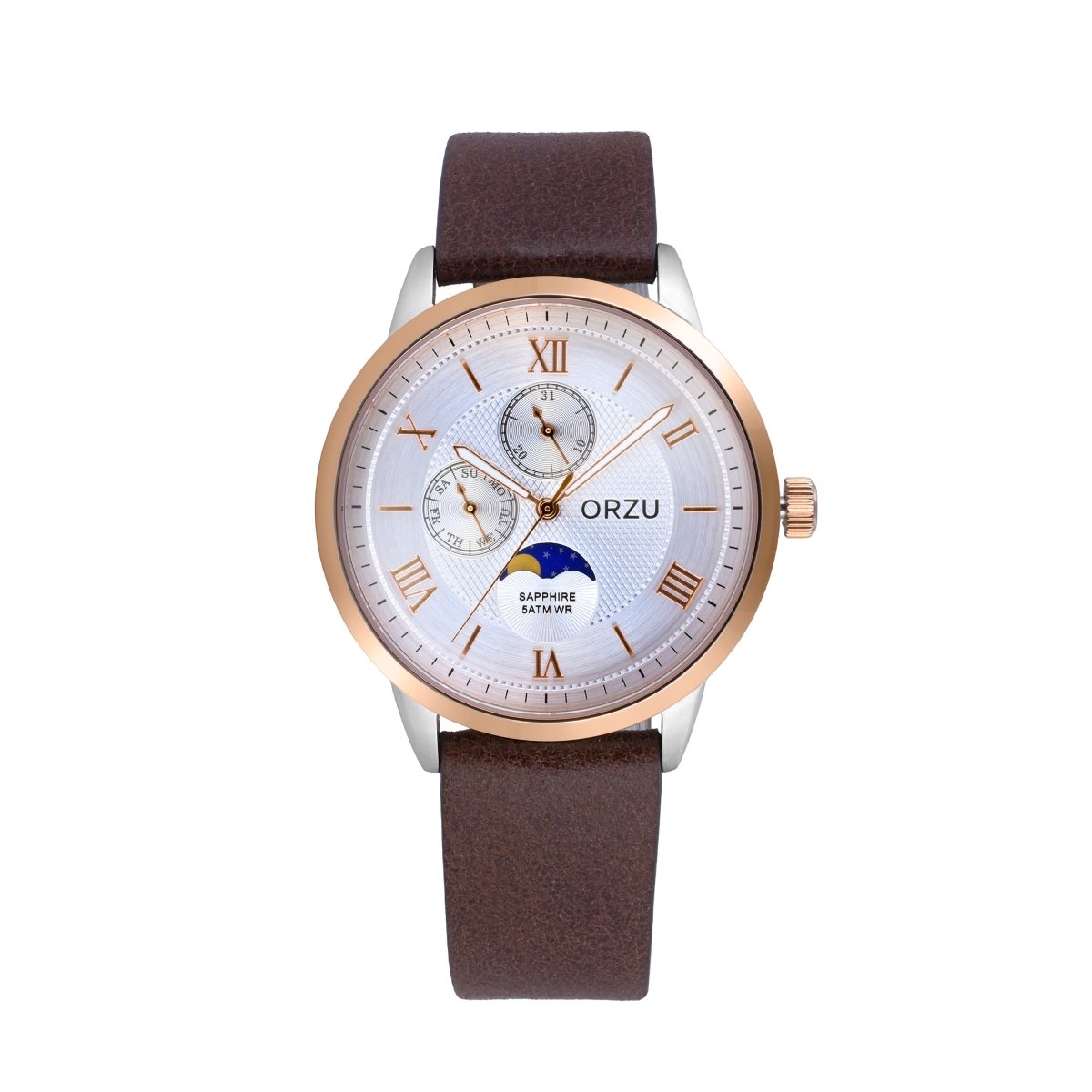 Orzu Watches - ORZU Multifunction Moon Phase White Dial Men's Watch