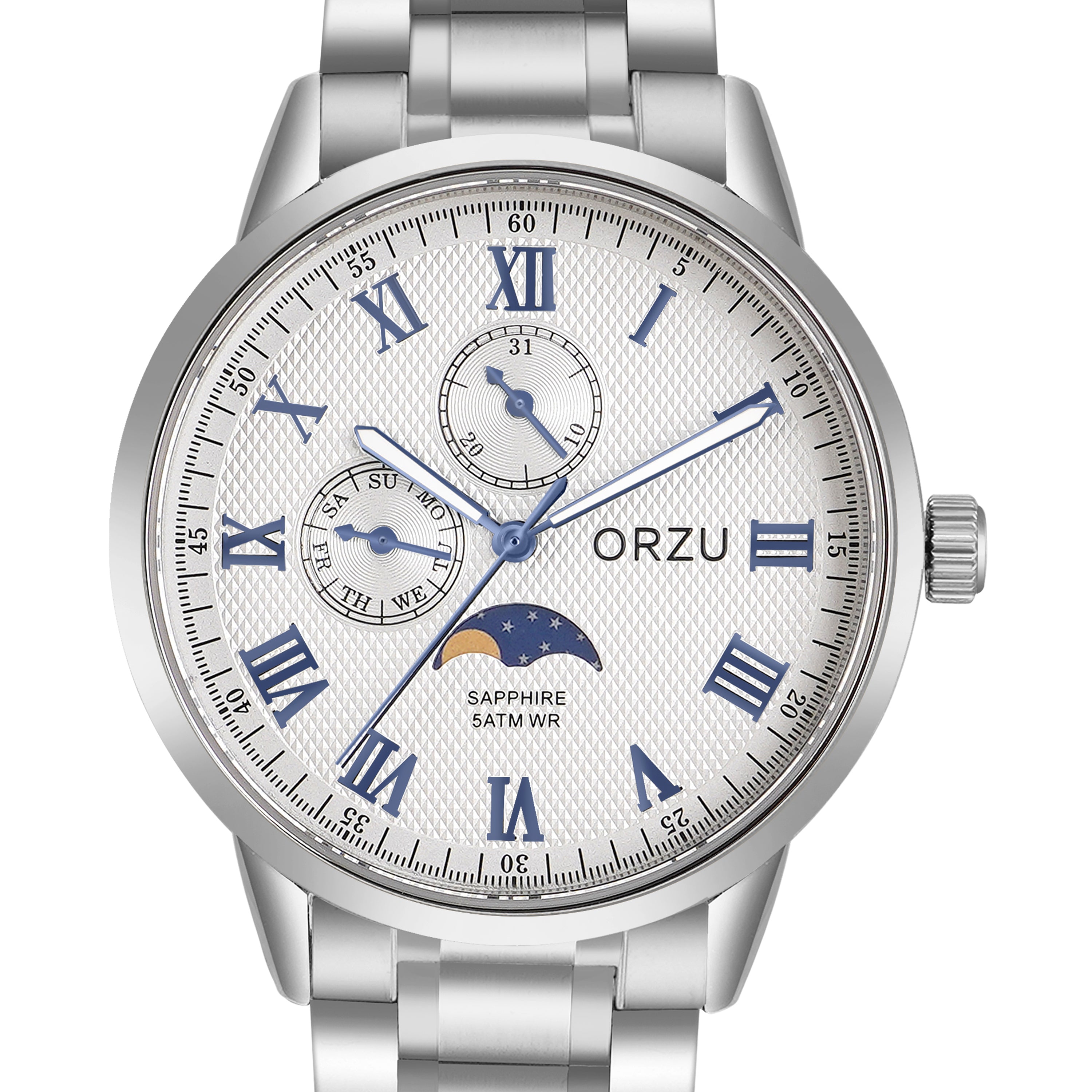 ORZU Multifunction Moon Phase White Dial Men's Watch