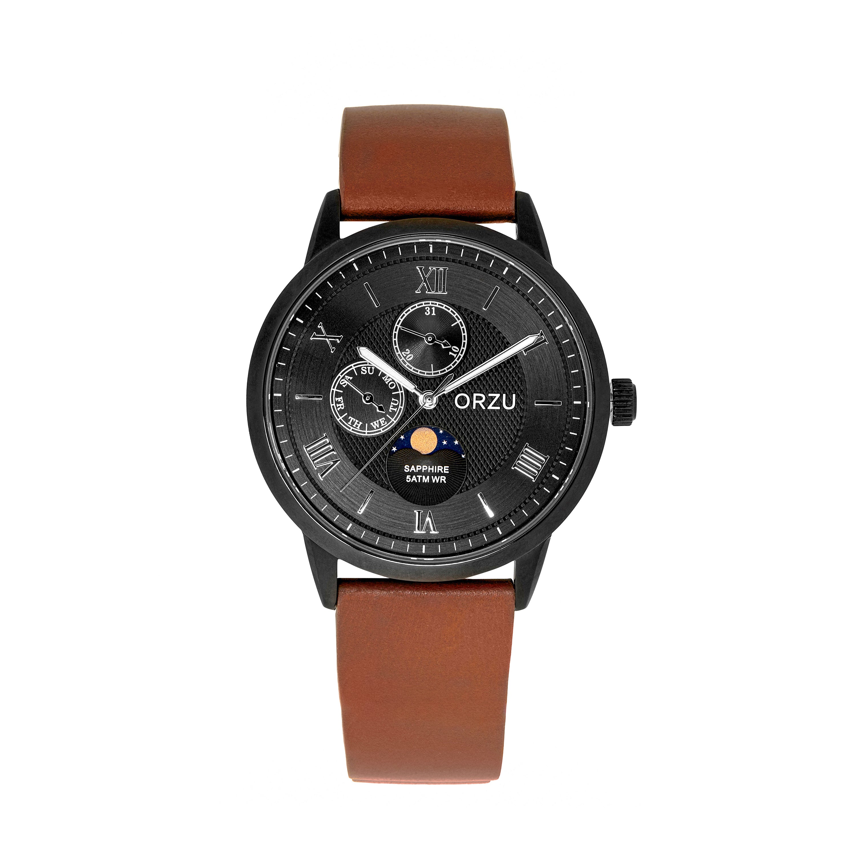 ORZU Multifunction Moon Phase Black Dial Men's Watch