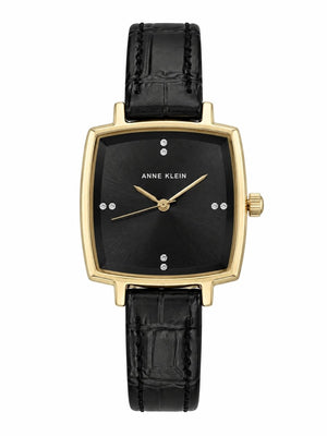 Orzu Watches - Anne Klein Black Dial Black Leather Women's Watch
