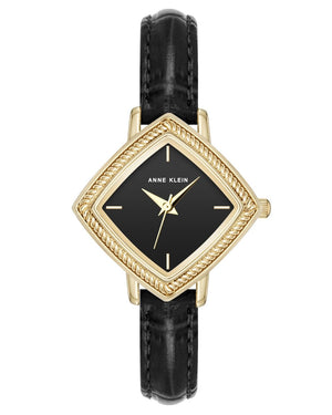 Orzu Watches - Anne Klein Black Dial Black Leather Women's Watch
