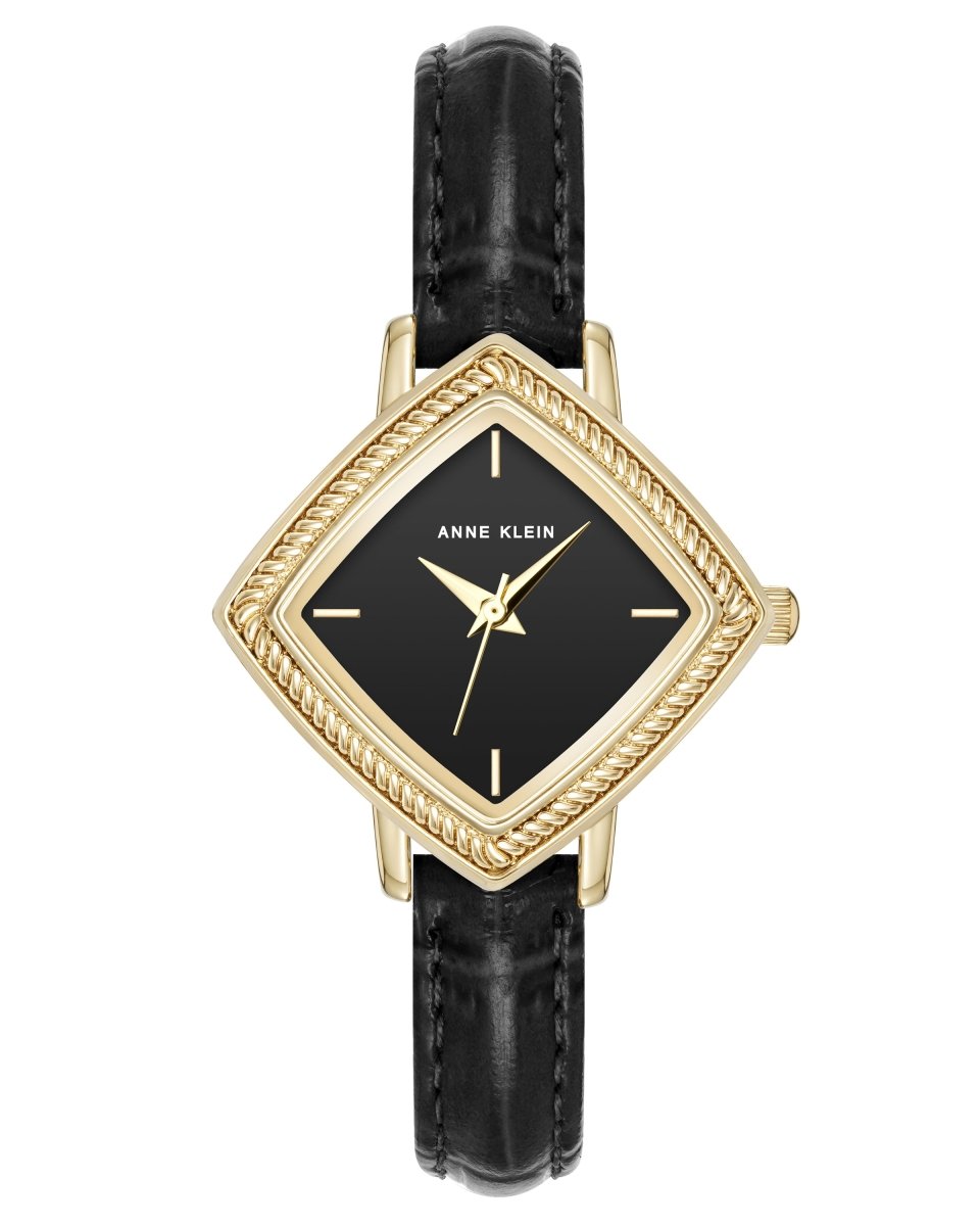 Orzu Watches - Anne Klein Black Dial Black Leather Women's Watch