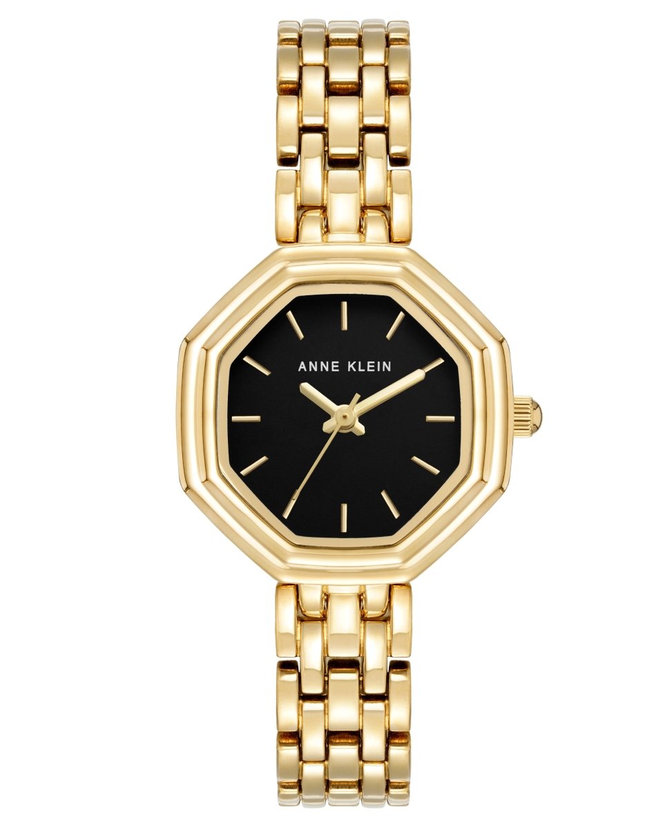 Orzu Watches - Anne Klein Black Dial Gold Stainless Steel Mesh Women's Watch (AK-5600BKGB)