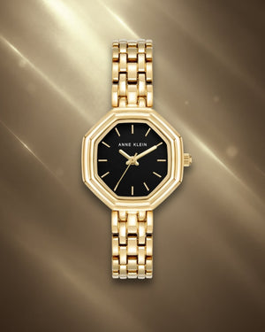 Orzu Watches - Anne Klein Black Dial Gold Stainless Steel Mesh Women's Watch
