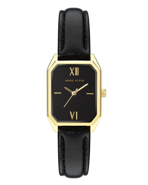 Orzu Watches - ANNE KLEIN Black Glossy Gold Tone Leather Octagon Watch – AK-3874BKBK