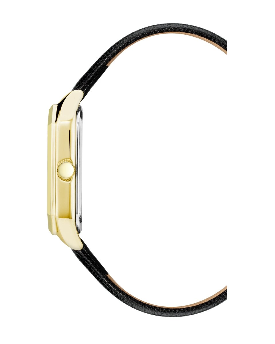 Orzu Watches - ANNE KLEIN Black Glossy Gold Tone Leather Octagon Watch – AK-3874BKBK