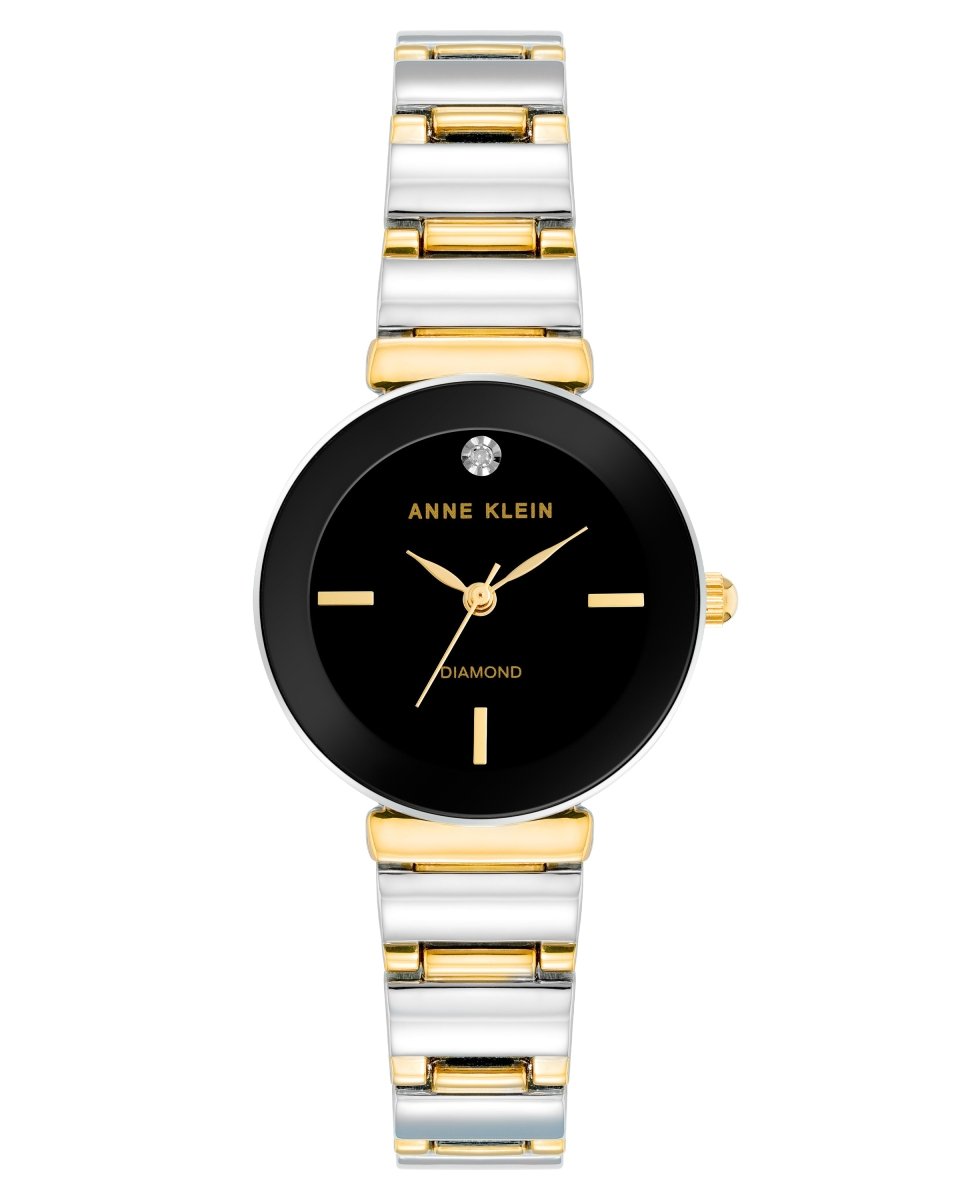 Orzu Watches - ANNE KLEIN Black Glossy Gold Two-Tone Metal Round Watch – AK-2435BKTT