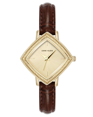 Orzu Watches - Anne Klein Gold Dial Brown Leather Women's Watch