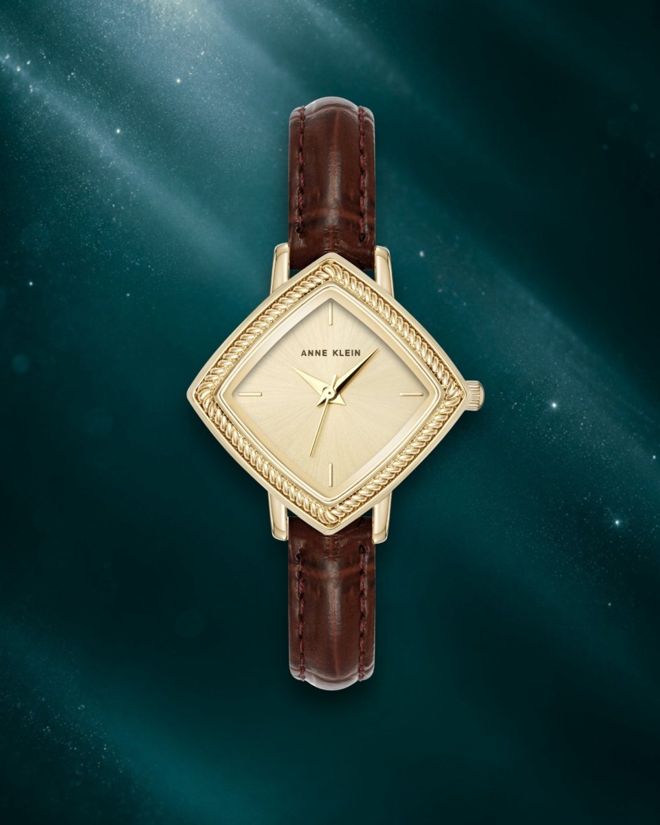 Orzu Watches - Anne Klein Gold Dial Brown Leather Women's Watch