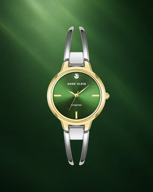 Orzu Watches - Anne Klein Green Dial Gold Stainless Steel Mesh Women's Watch