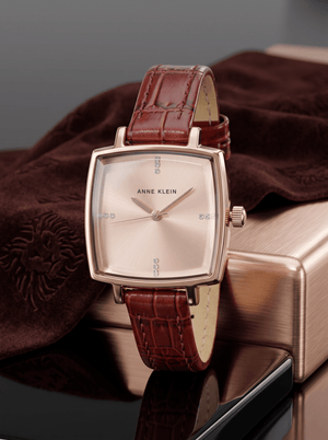 Orzu Watches - Anne Klein Rose Gold Dial Brown Leather Women's Watch