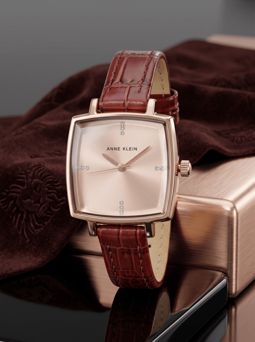Orzu Watches - Anne Klein Rose Gold Dial Brown Leather Women's Watch